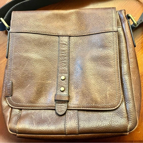 Fossil Leather Messenger Bag Crossbody Bag Purse Dark Brown - Picture 7 of 10